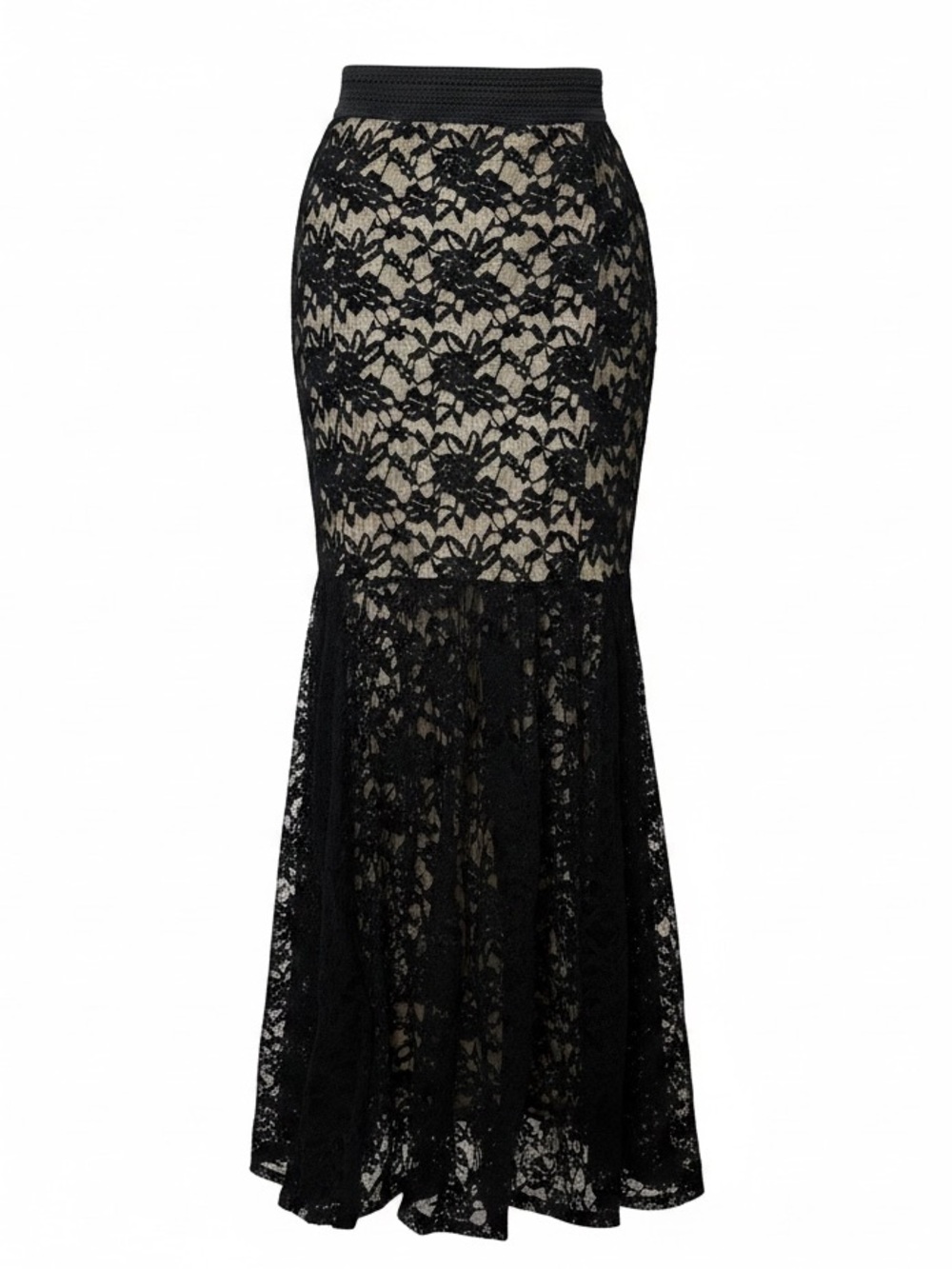 Black Lace Maxi Skirt with Nude Lining